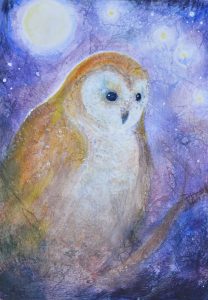 Waldorf teacher ed student work owl watercolor layer painting